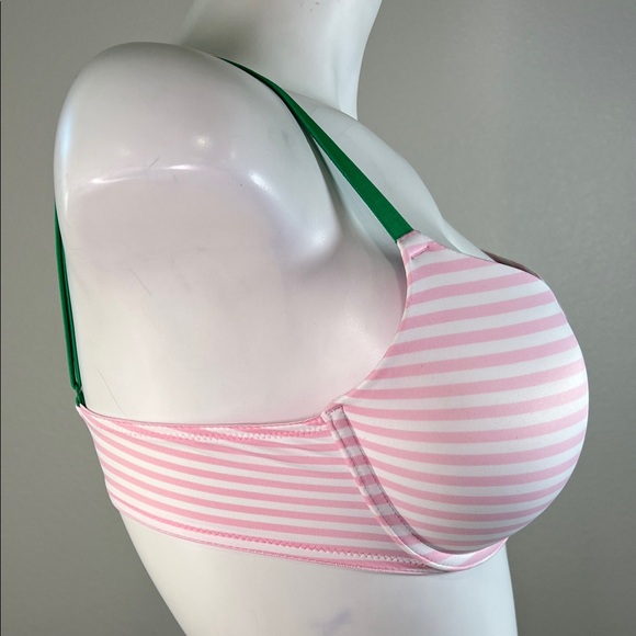 PINK Victoria's Secret Pink and White Striped Bra with Green Straps 34D - Picture 2 of 14